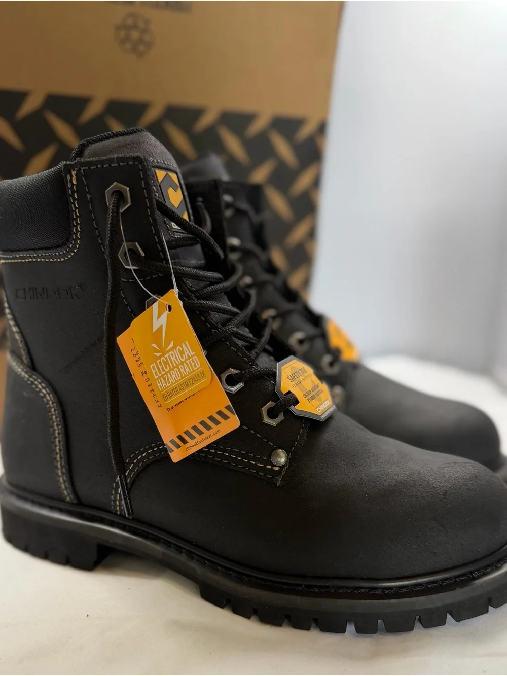 NWT AND BOX Men's Black Lace-Up Work Boots with Rugged Lug Sole 8.5